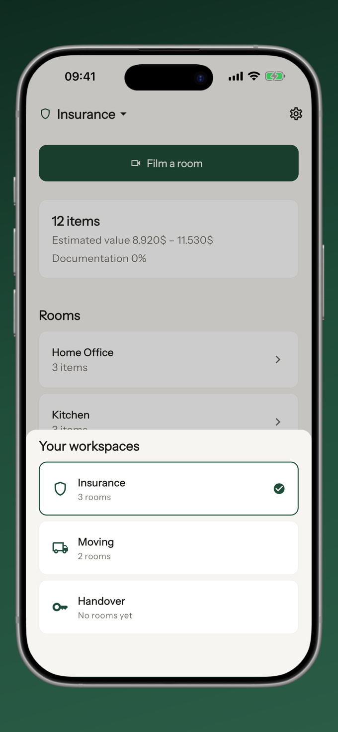 Three jobs, one film — Insurance, Moving and Handover workspaces